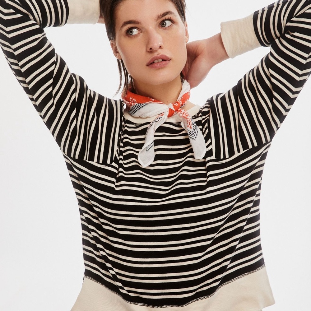 Anthropologie Maeve Diane Black and White Knit Striped Pullover Top